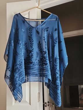 Beautiful Teal Blue Floral Burnout Chiffon Poncho Top